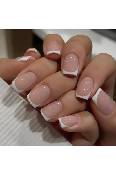 Choice 945 24 قطعة/مجموعة أظافر صناعية قصيرة مربعة للنساء على شكل قلب عروس لطيف بأطراف فرنسية بيضاء على شكل أظافر صناعية Y2K P