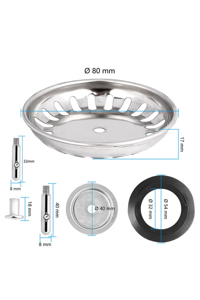 Choice3 80 مم، قطعة واحدة، سدادة تصريف ممتازة لمصفاة حوض المطبخ، فلتر تصريف ح...