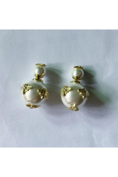 Choice1 Gold and white Cute Little Bee Earrings Vintage Golden Pearl Earring Little Bee Design Jewelry Fashi