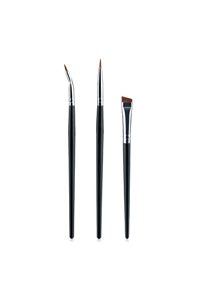 Choice17 مجموعة فرش مكياج العيون فائقة الدقة من 3 قطع باللون الأسود والفضي، ب...