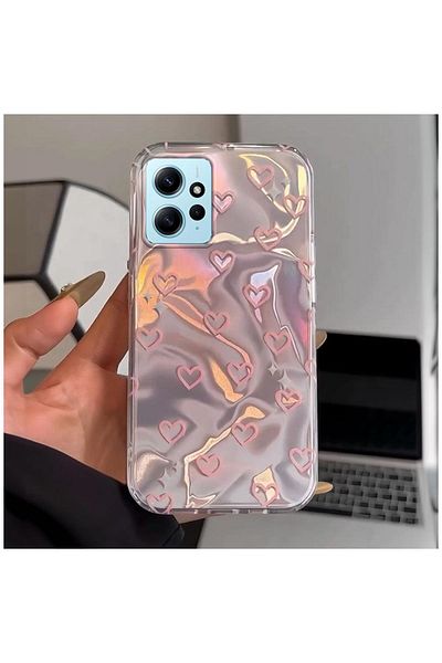 Zebana حافظة متوافقة مع هاتف Xiaomi Redmi Note 12 Pro 4G Zebana Pink Heart من السيليكون باللون الوردي
