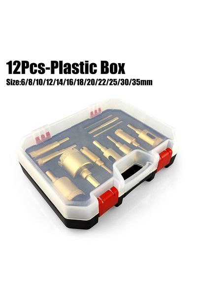 SHENSEN 12Pcs-Plastic Box 12Pcs 6-35mm Diamond Coated Drill Bits Set Hole Saw Kit Hand Tools for Glass Marbl