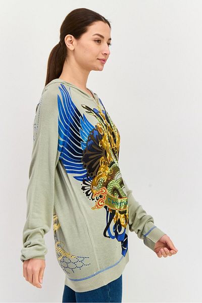 Christian Audigier Women Embellished Full Zip Sweatshirts, Grey