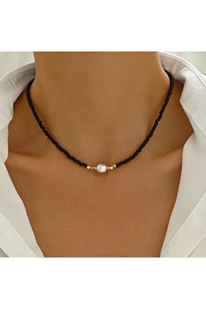 Choice YF4141-2 قلادة نسائية أنيقة بتصميم بسيط من خرز الأرز المنسوج على الطرا...