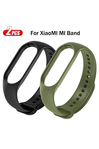 Choice Mi Band 5 6 7 black and green 2Pcs Watchband For Mi Band 7 6 5 4 3 Bra...