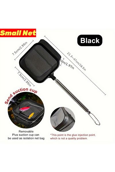 Choice Black Aquarium Square Fishing Net With Suction Cup Extendable Long Handle Fishing Gear For Catching