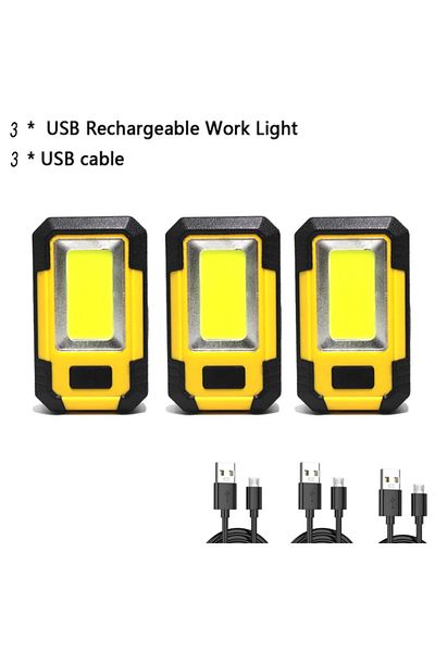 Heinast Built-in Battery 4000mah 3pcs 4000mah Rechargeable Work Light 30w Super Bright Cob Flashlight With M