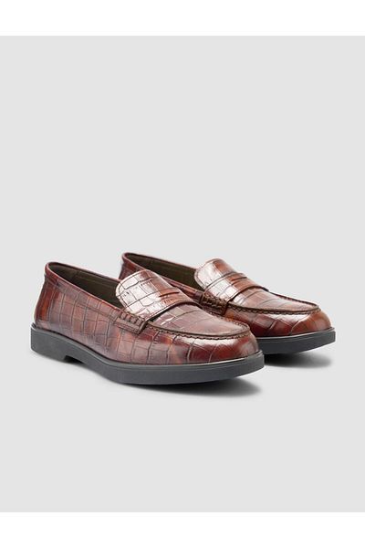 Cabani 100% Genuine Leather Brown Croco Pattern Women's Loafer