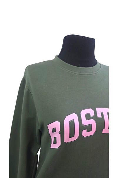 AHMERA Green Young Normal Fit Crew Neck Cuffed Printed Sweatshirt