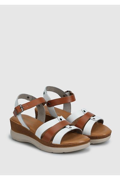 Eclipse White Leather Women's Flat Sandals