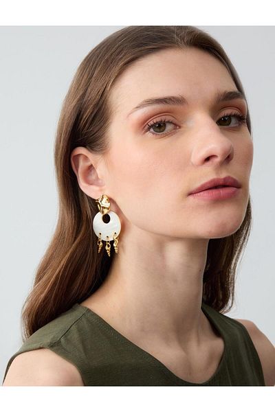 Jimmy Key White Seashell Figured Dangle Earrings