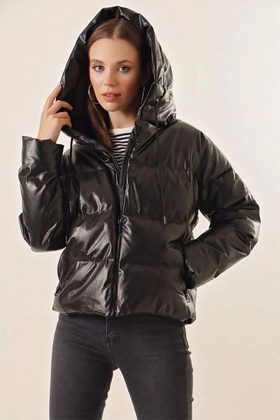Kaplan 5114 Palton din piele supradimensionat - negru