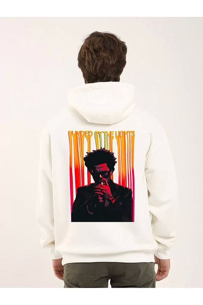 Bay Şapkacı Unisex Printed Oversize Three Thread Hooded Sweatshirt - White