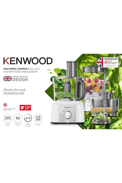 Kenwood محضر طعام، 1000 واط، وعاء سعة 3 لتر، خلاط سعة 1.5 لتر، 11 ملحق، 3 أقراص من الفولاذ المقاوم للصدأ، fdp65.750wh