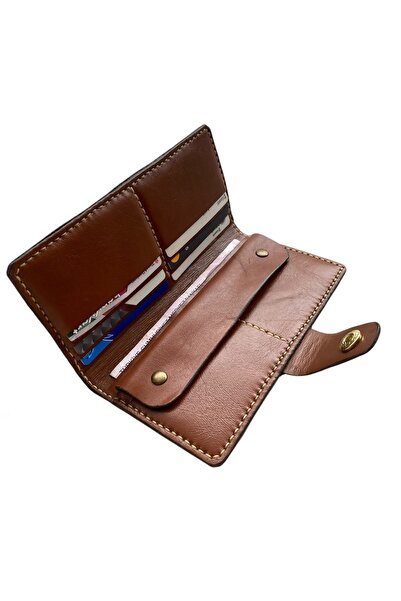 Deri Cuzdan محفظة نسائية من الجلد الطبيعي بدون سحاب، مصنوعة يدوياً بلون أسمر،...