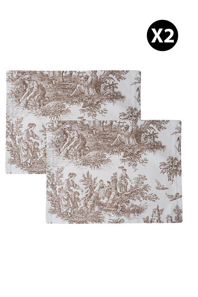 Beige & Stone Brown Pastoral Patterned Rectangular American Service Set of 2
