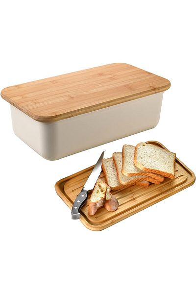 COOYA Portable Plastic Loaf Bread Box,Carrying and Storing ,With Bamboo Lid Quick Breads