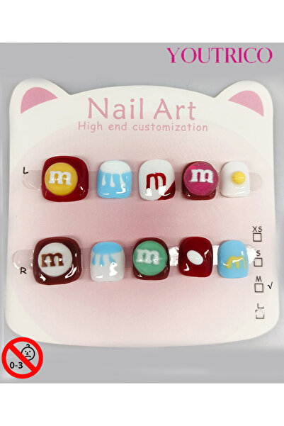 Youtrico أظافر لاصقة للأطفال مصنوعة يدويًا بنسبة 100%، لون أخضر، آمنة للأطفال...