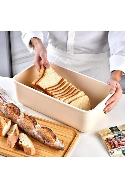COOYA Portable Plastic Loaf Bread Box,Carrying and Storing ,With Bamboo Lid Quick Breads