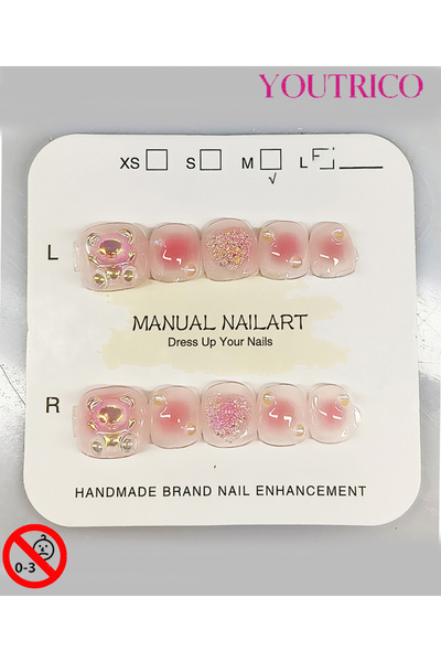 Youtrico أظافر لاصقة للأطفال مصنوعة يدويًا بنسبة 100% على شكل قلب - مصاصة بال...