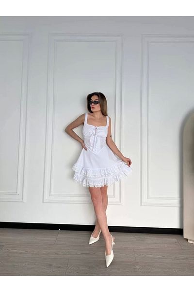 Kadınle Ruffled Strap Mini Dress - White