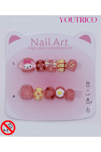 Youtrico أظافر لاصقة للأطفال مصنوعة يدويًا بنسبة 100% باللون الأخضر، آمنة للأ...