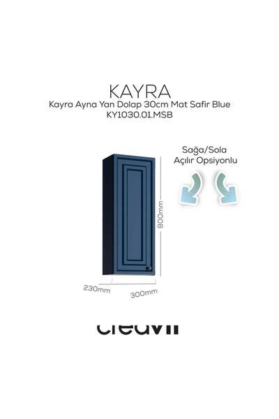 Creavit Kayra Ayna Yan Dolabı 30cm Mat Safire Blue
