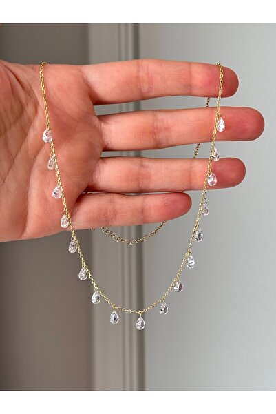 emy by emel luxury silver jewelry Altın Kaplama Kristal Damla Taşlı Kolye 925...