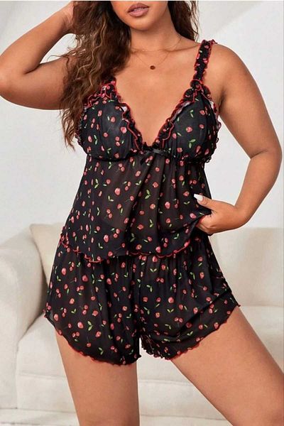 Bernato Set cămașă de noapte fantezie din 2 piese cu model cireș