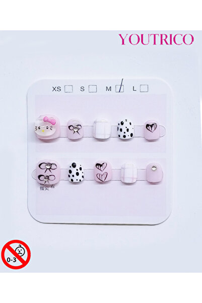 Youtrico أظافر لاصقة للأطفال مصنوعة يدويًا بنسبة 100%، على شكل هالو كيتي بالل...