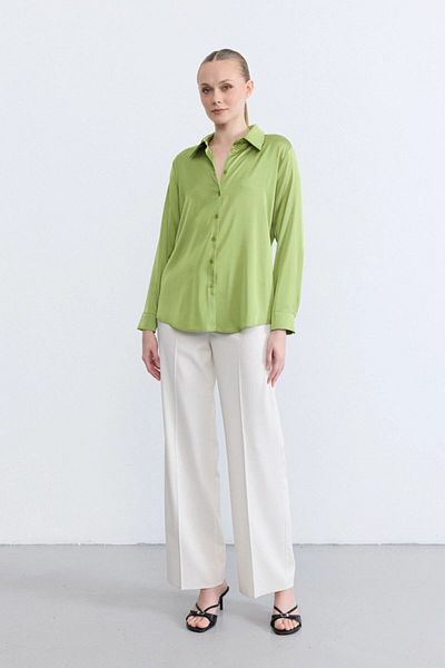 Gusto Green Silky Satin Shirt