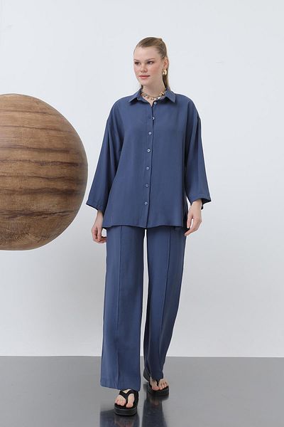 Loreen Women's Robe Button Detailed Short Shirt - 20631Gml - Indigo