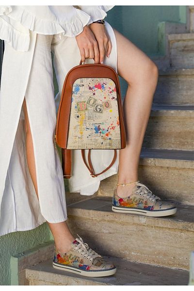 Dogo Rucsac multicolor din piele vegană pentru femei - Design Dogo Stamp