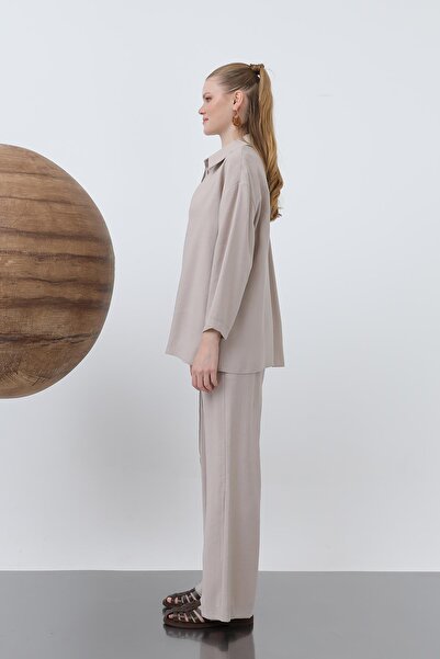 Loreen Women's Robe Button Detailed Short Shirt - 20631Gml - Stone