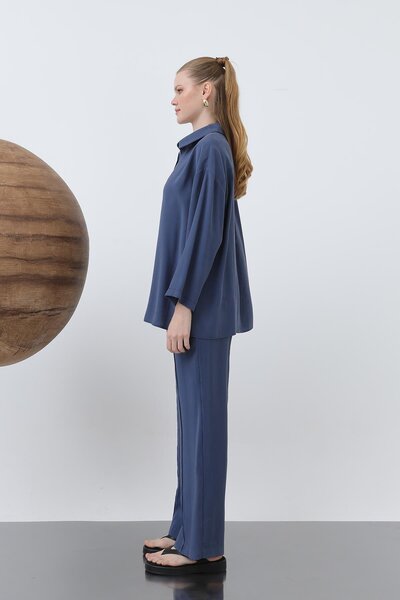 Loreen Women's Robe Button Detailed Short Shirt - 20631Gml - Indigo