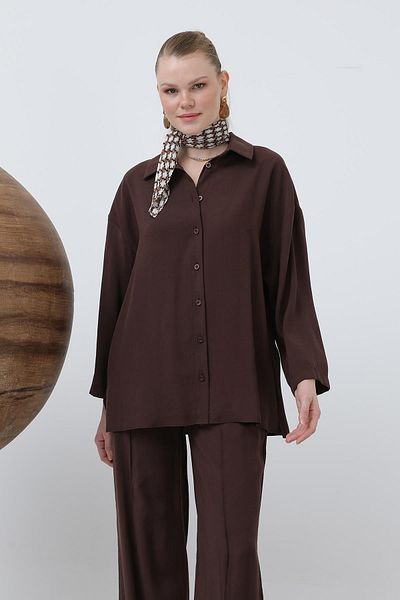 Loreen Women's Robe Button Detailed Short Shirt - 20631Gml - Brown