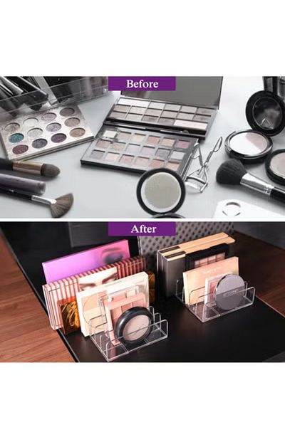 COOYA 2 Makeup Tray Organiser, BPA Free, 7 Section Divider, Clear Acrylic, For Dresser Bedroom Living Room