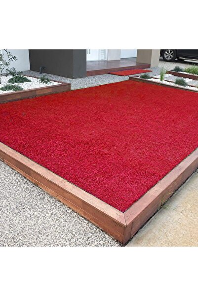 Carpettex Kesme Suni Yapay Kırmızı Çim Halı 7 mm Balkon Teras Bahçe Dekoratif...