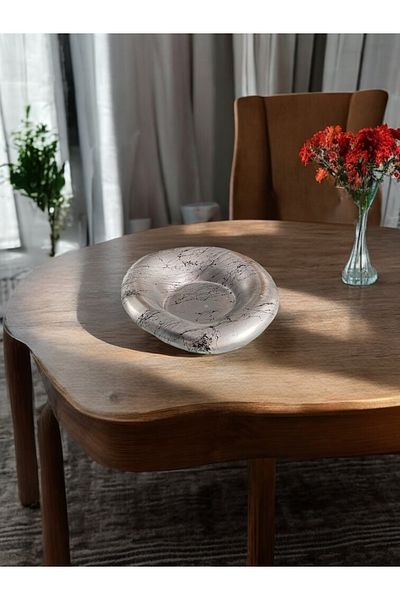 ROSSOBİANCA Textured Irregular Decorative Bowl 25 cm Gray Marble Patterned