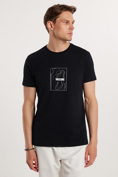 Tudors Ανδρικό T-shirt Slim Fit Slim Fit 100% βαμβακερό μαλακό μπλουζάκι με εμπριμέ μαύρο Crew