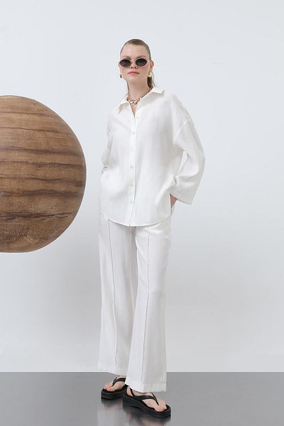 Loreen Women's Robe Button Detailed Short Shirt - 20631Gml - Ecru