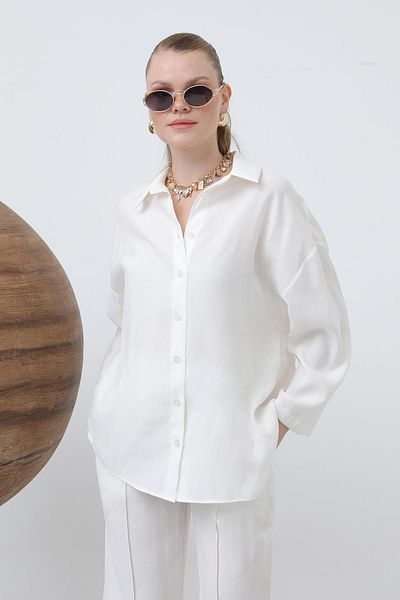 Loreen Women's Robe Button Detailed Short Shirt - 20631Gml - Ecru