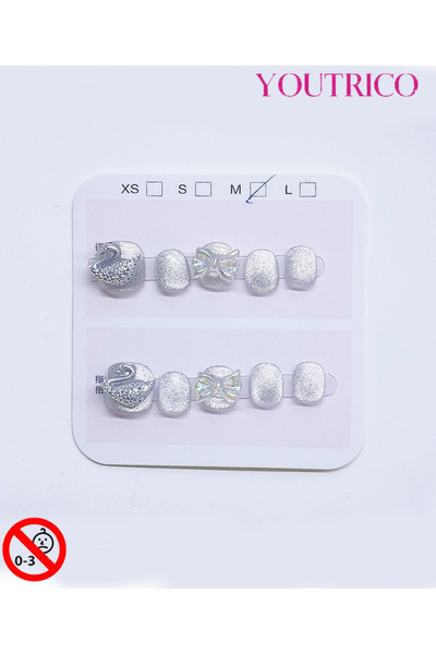 Youtrico أظافر لاصقة للأطفال مصنوعة يدويًا بنسبة 100% باللون الأبيض والأخضر، ...