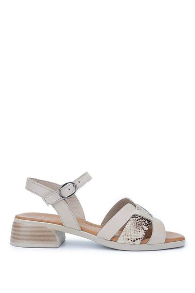 Tamer Tanca Women's Genuine Leather Beige Heeled Sandals