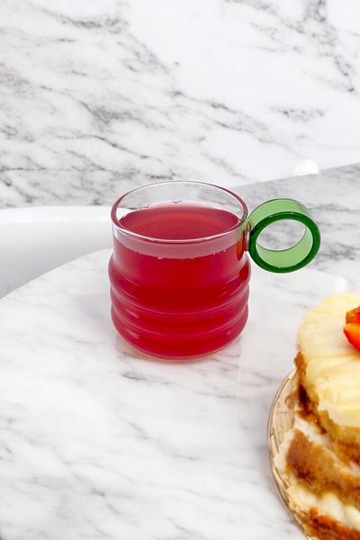 Kitchen Way 250ml Glass Cup Heat Resistant Soft Drink with Colorful Club