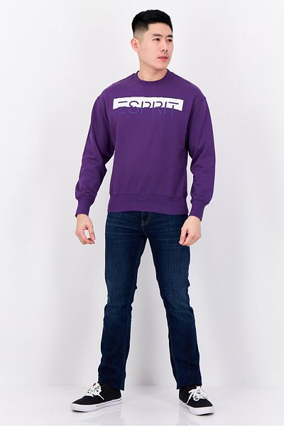 Esprit Men Crew Neck Long Sleeves Brand Logo Sweatshirts, Purple