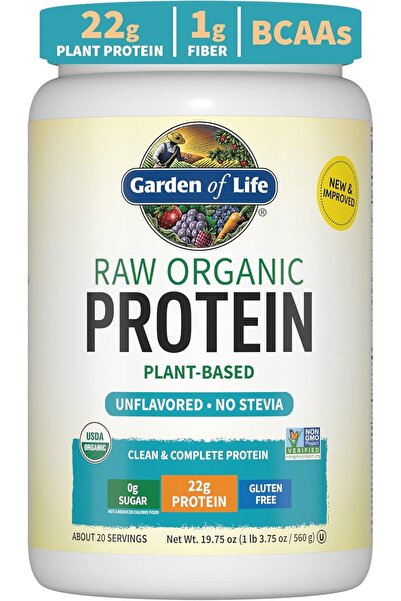 GARDEN OF LIFE مسحوق بروتين عضوي خام بدون نكهة - بدون ستيفيا 19.75 أونصة (560...