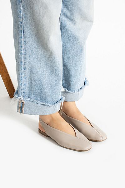 Getcho Дамски балерини Tayba Beige от естествена кожа с отворен ток и V-образен пръст, плоска подметка, летни, стилни и удобни