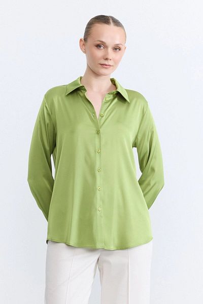 Gusto Green Silky Satin Shirt