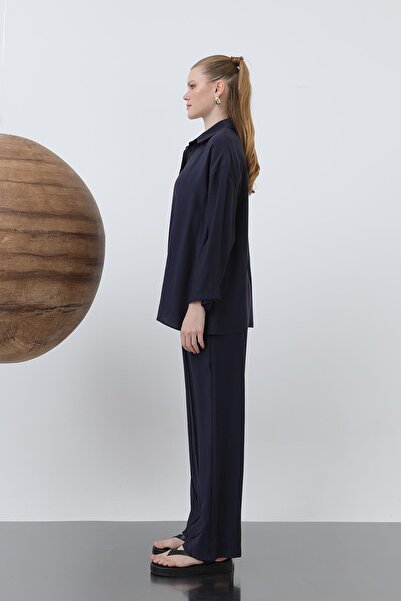 Loreen Women's Robe Button Detailed Short Shirt - 20631Gml - Navy Blue